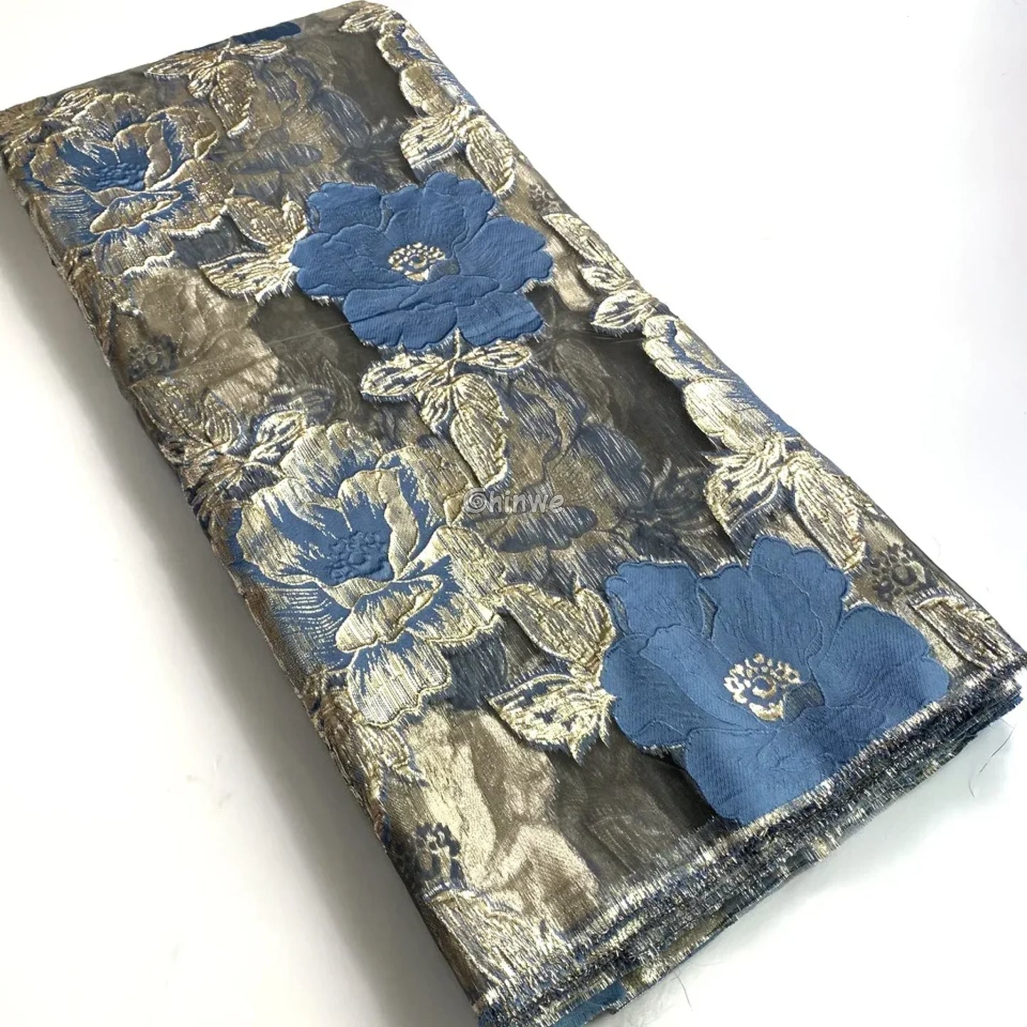 Jacquard Brocade Floral Lace Fabric with Metallic Embroidery and Sheer Mesh Backing Overlay Lace
