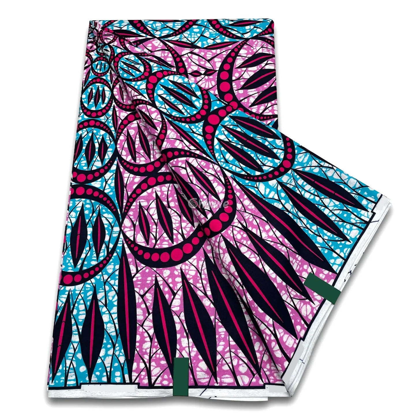 Radiating Ovals & Blade Leaf Motif in Contrasting Rings with Micro-Dot Texture & Wax Resist Grid Magenta & Aqua Blue