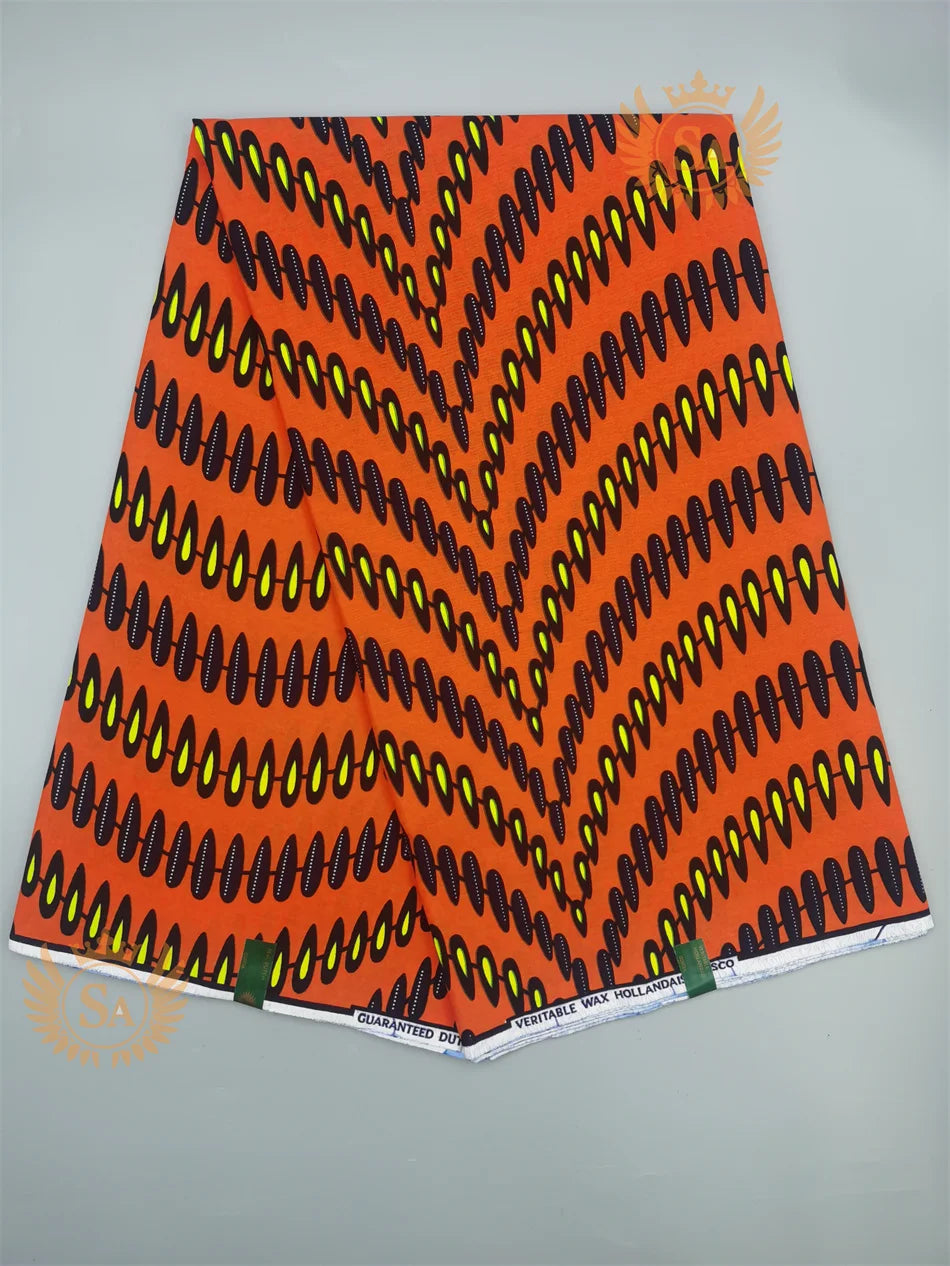 Woven Knot Ankara Wax Print Fabric Collection II – Green, Orange & Red, 6 Yards