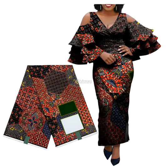 Multicolored Patchwork Ankara Fabric with Hexagon and Floral Motifs 6 Yards African Wax Print Fabric