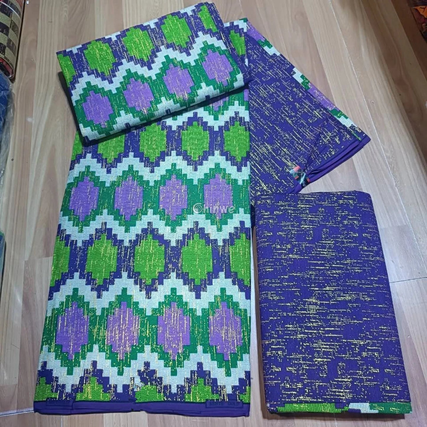 Purple Green & Lilac Kente Brocade with Diamond Lattice Motif and Metallic Gold Accents Regal Vine Kente / 6yards
