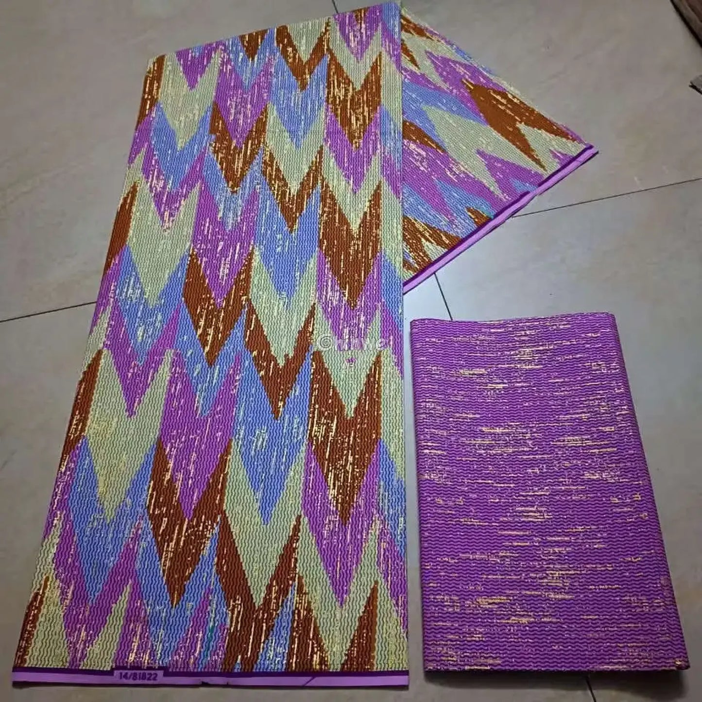 Lilac Cream & Brown Kente Brocade with Chevron Arrow Motif and Gold Metallic Highlights Dusty Orchid Kente / 6yards Lace