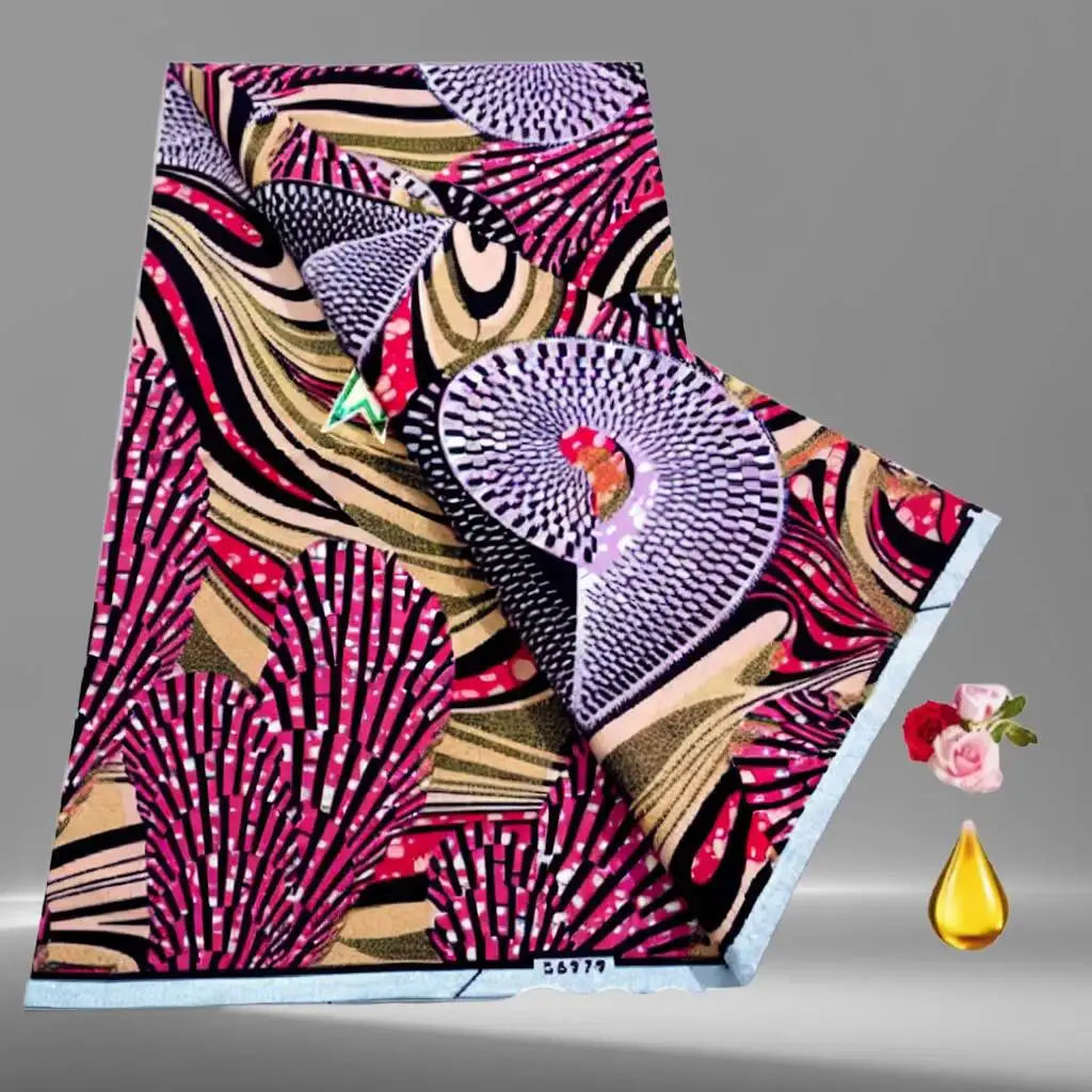 Tan Magenta Peacock Fan Flash Gold Wax Print