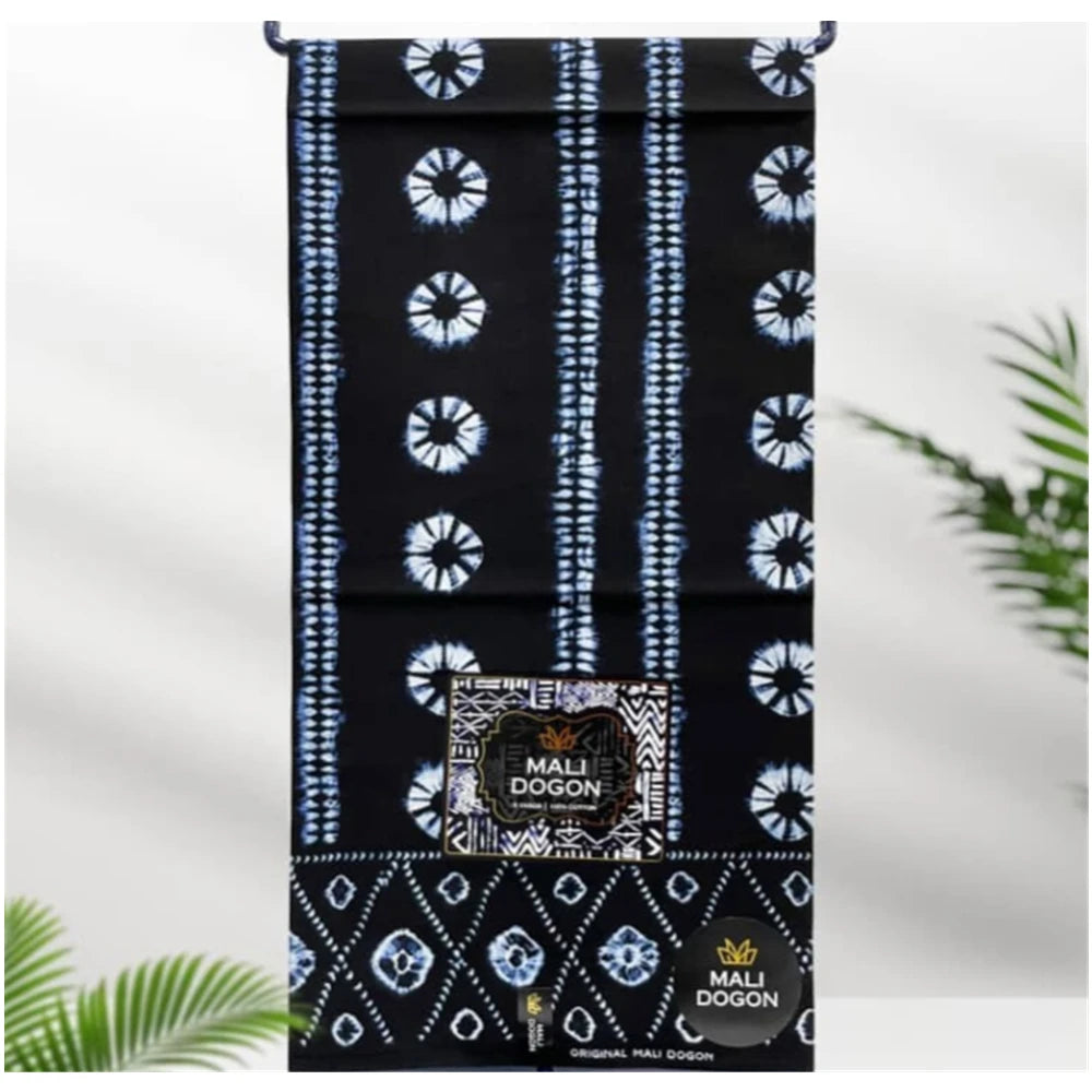 Indigo Batik Ankara Wax Print Fabric Collection – Diamond, Wave, Stripe, Leaf & Paisley, 6 Yards