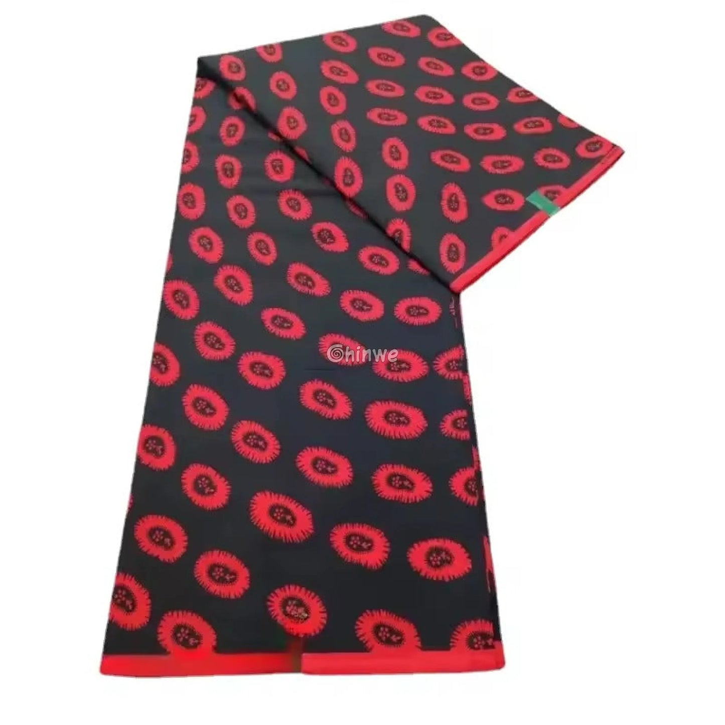 Classic Black and Red Ankara Fabric – Bold Circular Sunburst Pattern Wax Print 6 Yards African Wax Print Fabric
