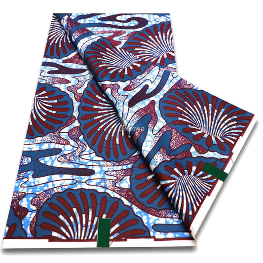 Rust Red Fan Palms and Blue Ripple Streams Over White Cracked Ground in Structured Repeating Layout Rust Fan with Blue