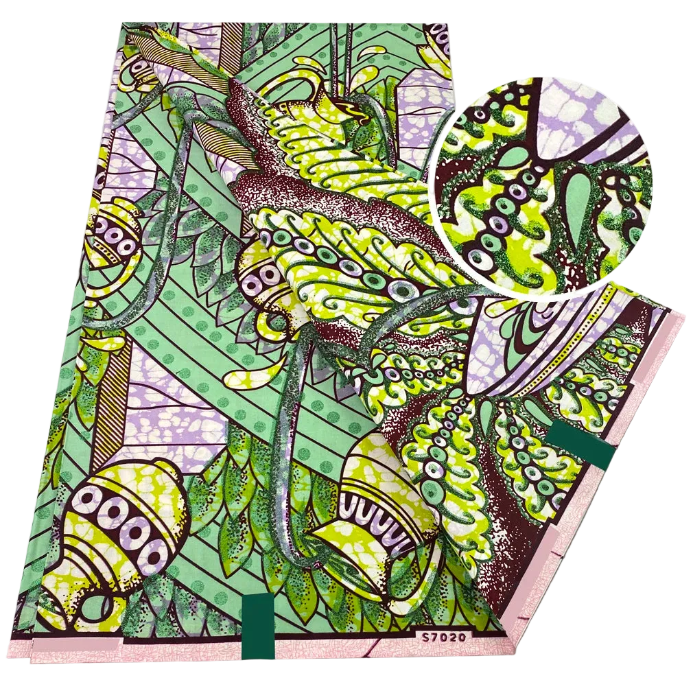 Urn Garden Flash Gold Wax Print – Teal, Sky Blue or Lime, Grand Super Glitter, 6 Yards