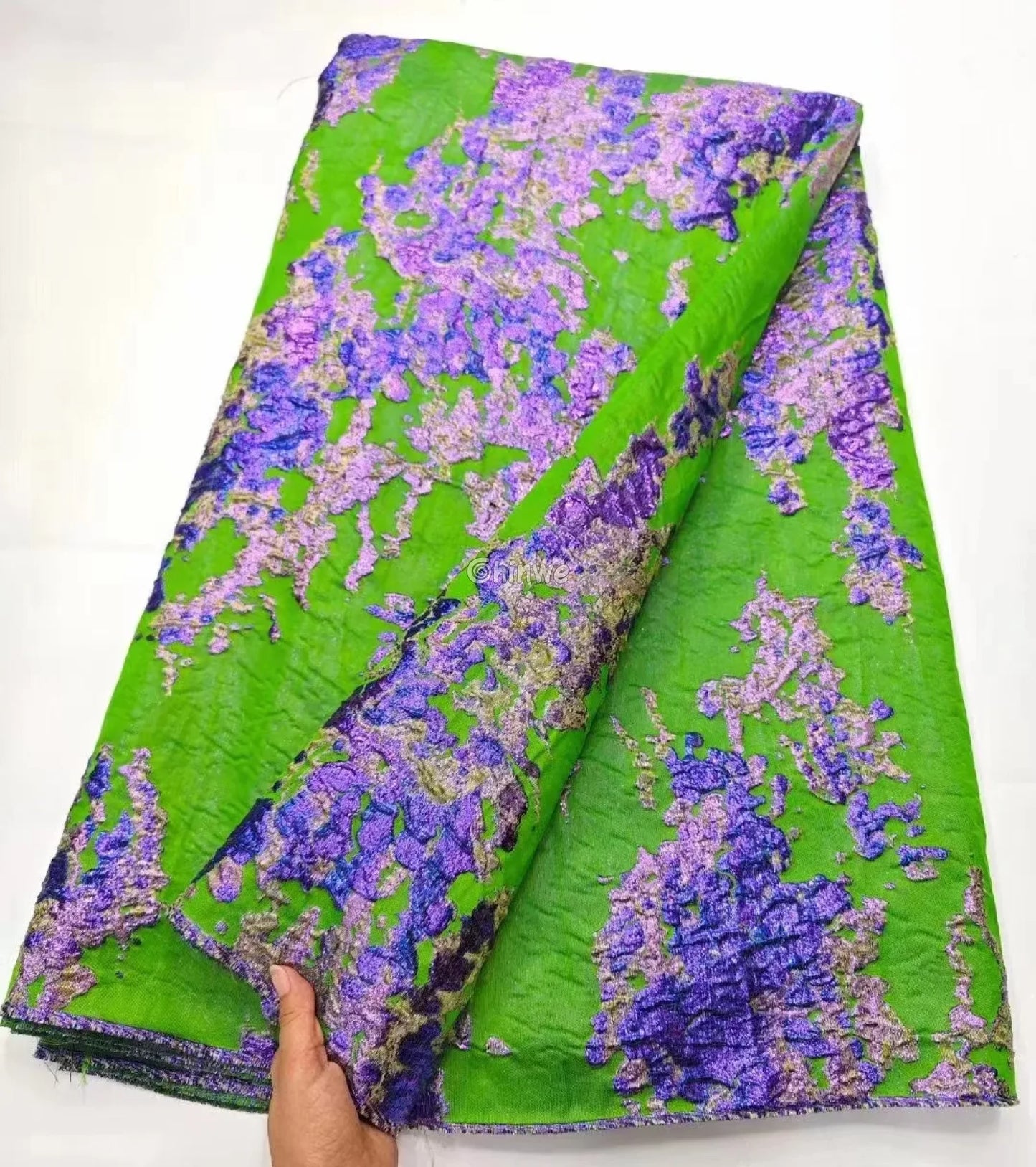 Luxurious Jacquard Brocade with Iridescent Foil Accents & Abstract Marbling Motif Violet Plum Base with Teal & Copper