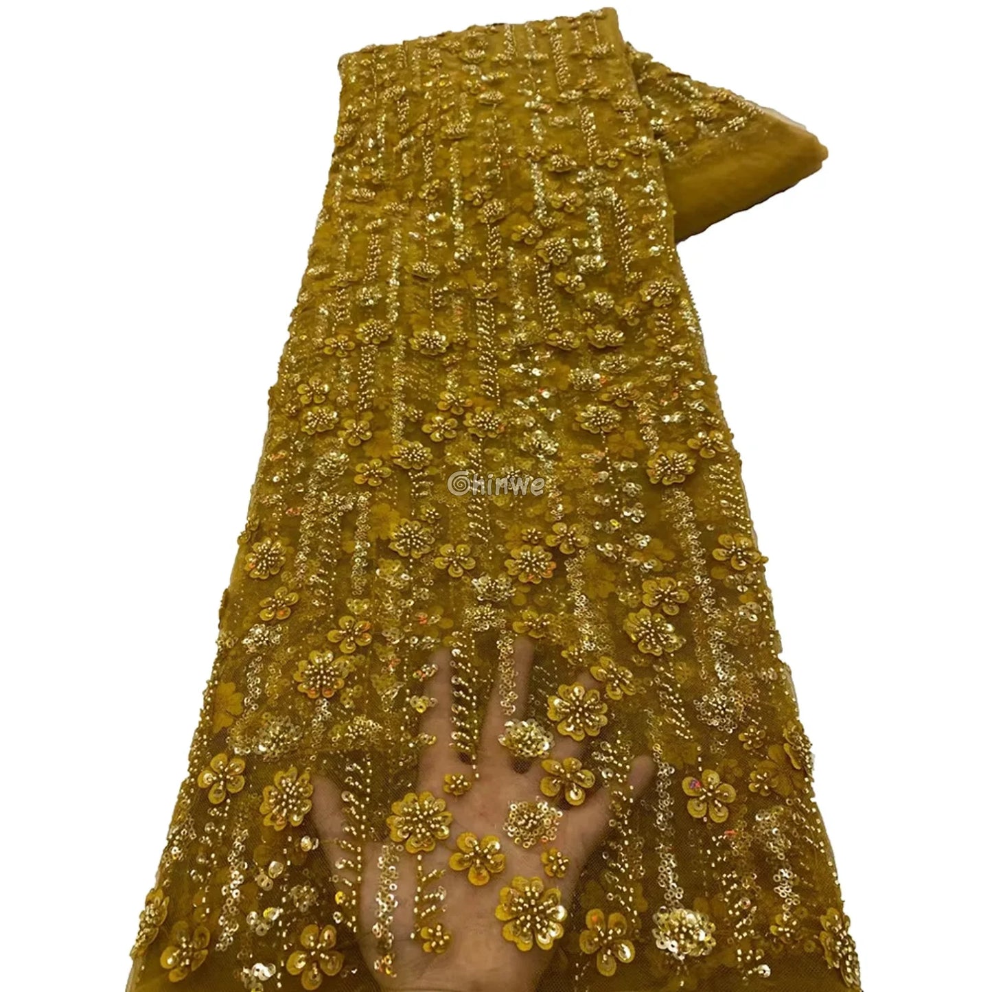 Net Lace Fabrics With Sequins For Evening Dresses Latest French Beaded Tulle Lace Fabric High Quality African Champagne