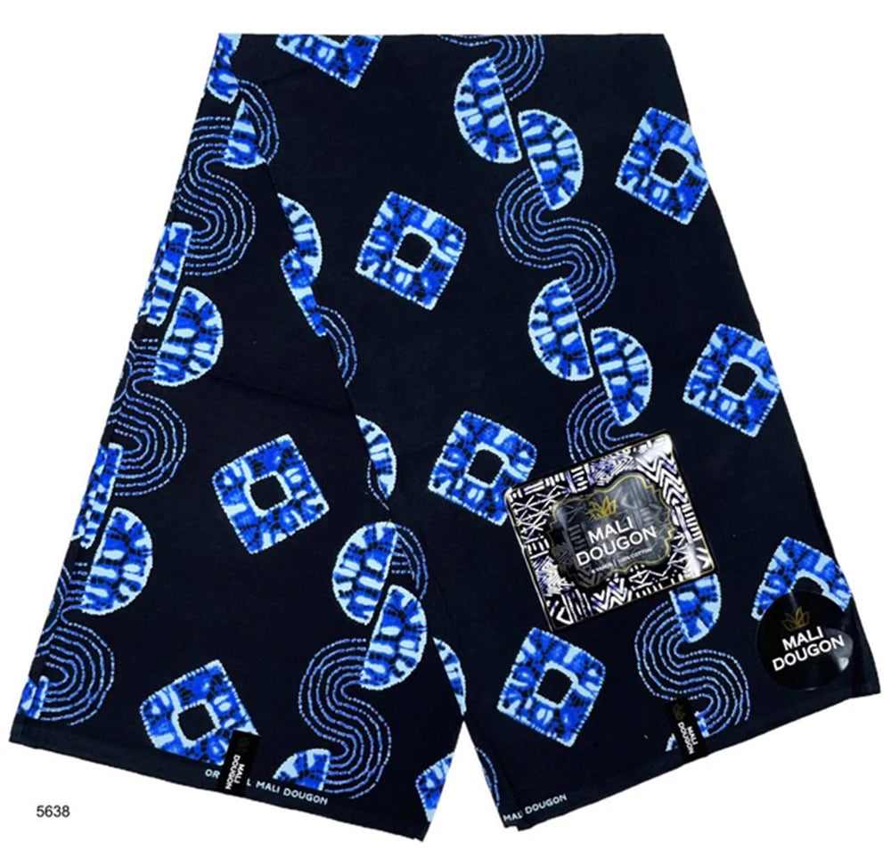 Indigo Batik Ankara Wax Print Fabric Collection – Diamond, Wave, Stripe, Leaf & Paisley, 6 Yards