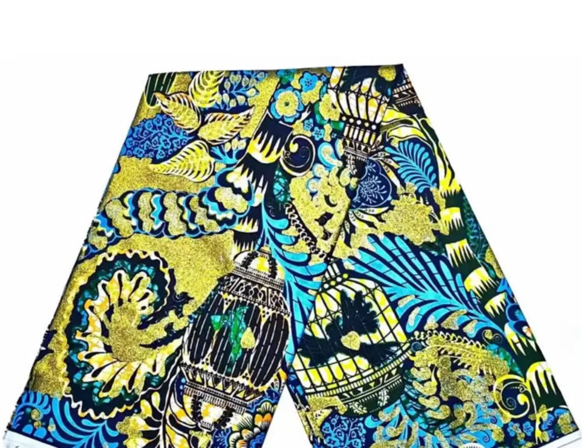 Gold Shimmer Jewel-Tone Batik Wax Print Fabric Collection, 6 Yards