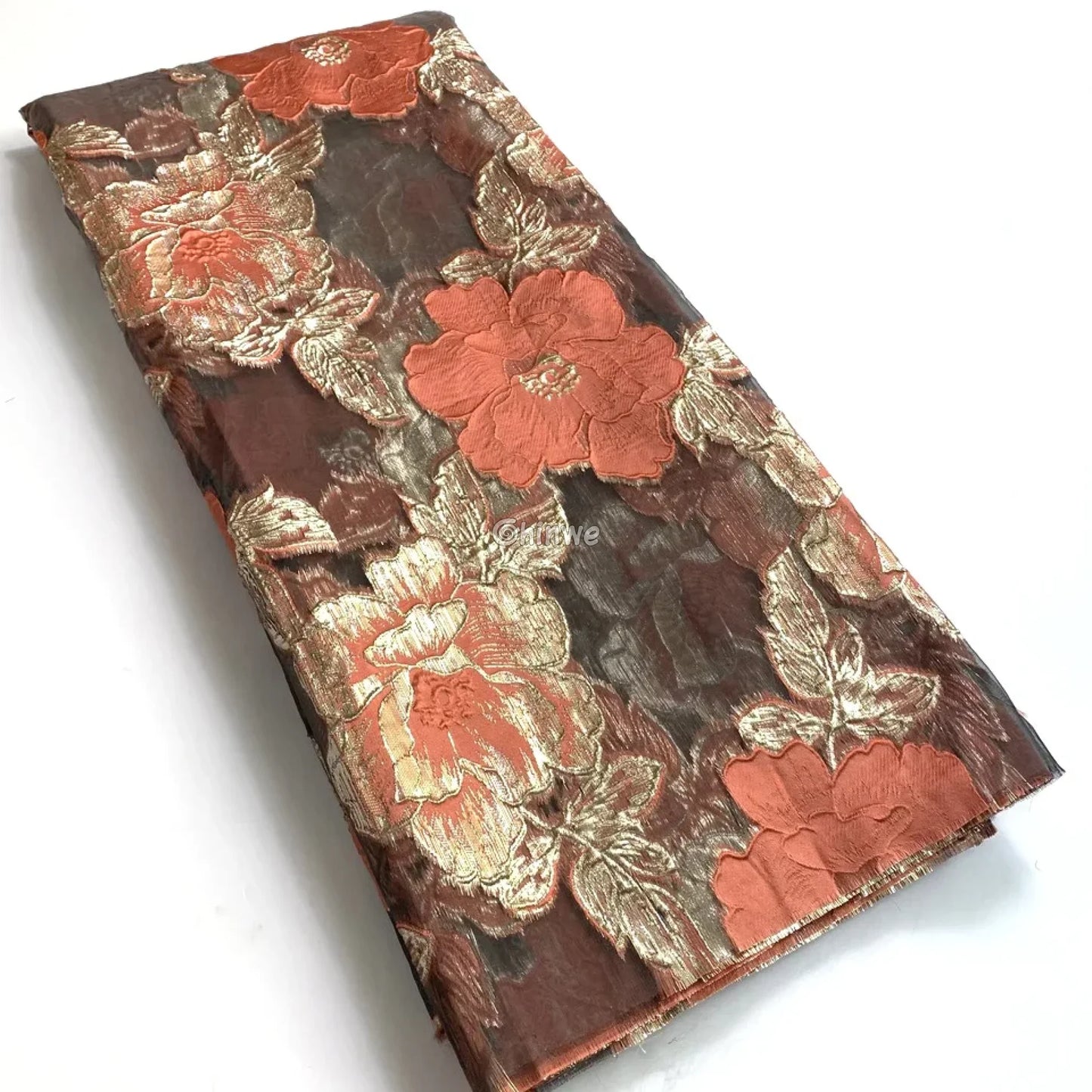 Jacquard Brocade Floral Lace Fabric with Metallic Embroidery and Sheer Mesh Backing Overlay Lace