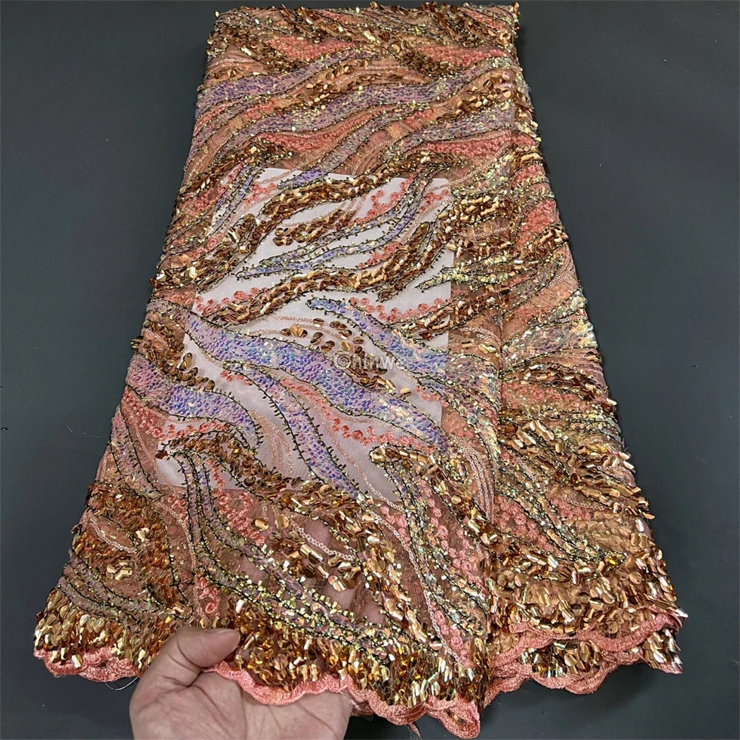 High Quality Nigerian Tulle Lace Fabrics Latest Beaded sequins Mesh African Lace Fabric Bride French Net Lace Fabric
