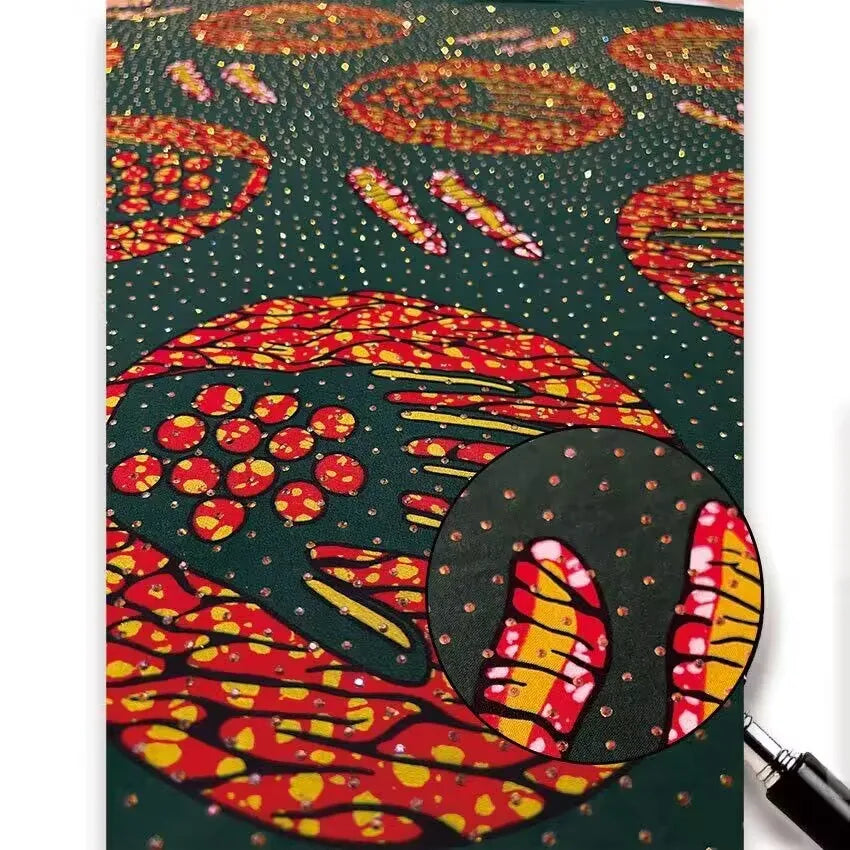 Emerald and Red Medallion Stoned Wax Print – Sparkle Stones, Real Wax, 6 Yards