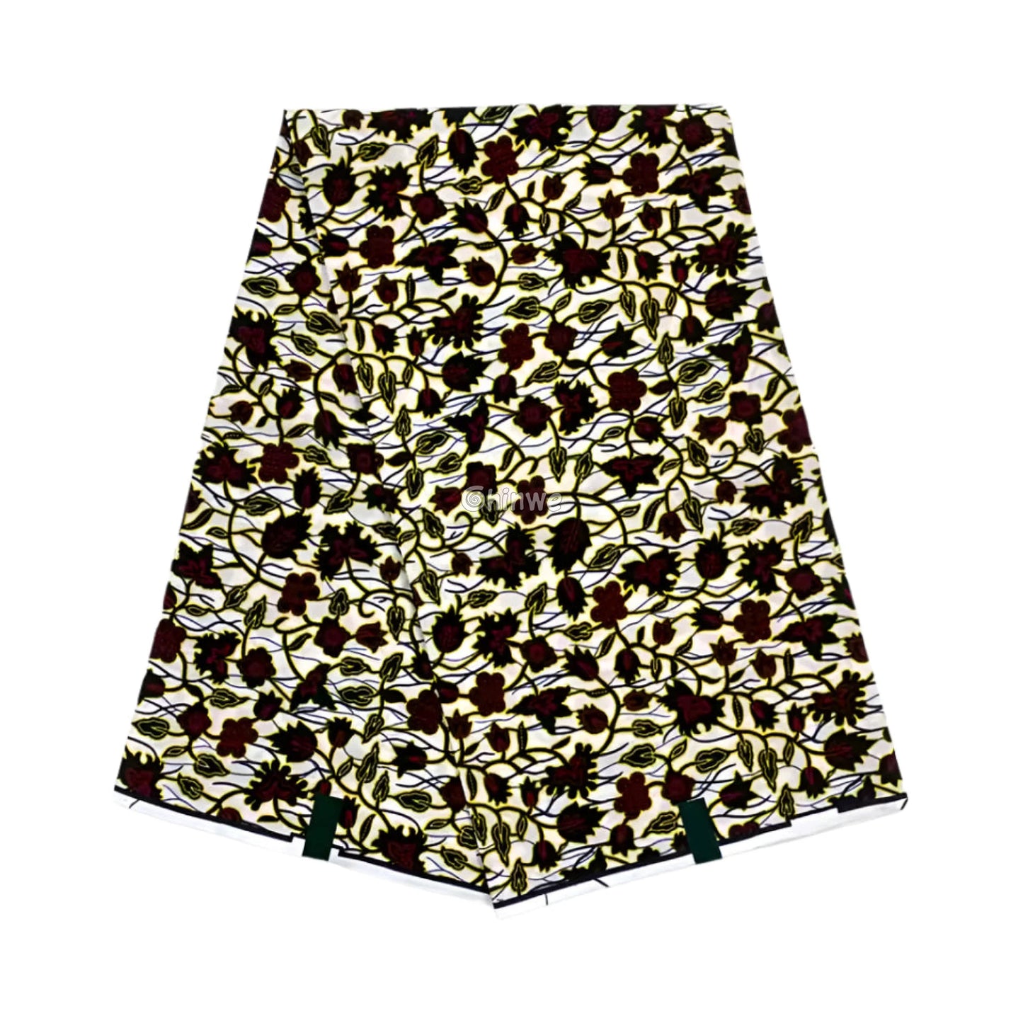 Delicate Floral Vines Fabric – Burgundy and Cream Ankara Wax Print with Subtle Elegance 6 Yards African Wax Print Fabric