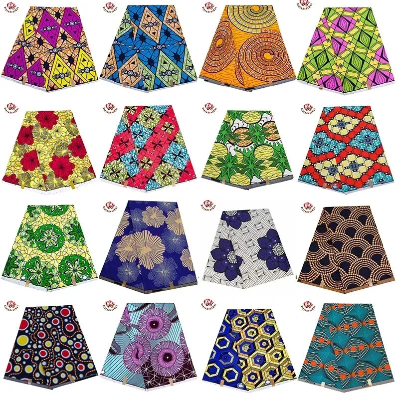 Bold Medallion Ankara Wax Print Fabric Collection – Black, Green, Plum, Tan & Amber, 6 Yards