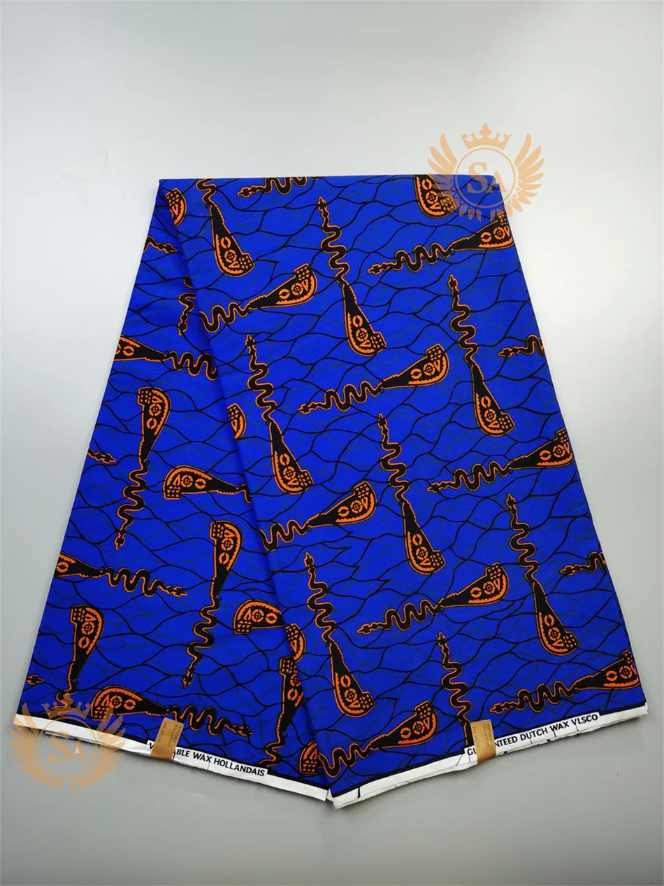 Woven Knot Ankara Wax Print Fabric Collection II – Green, Orange & Red, 6 Yards