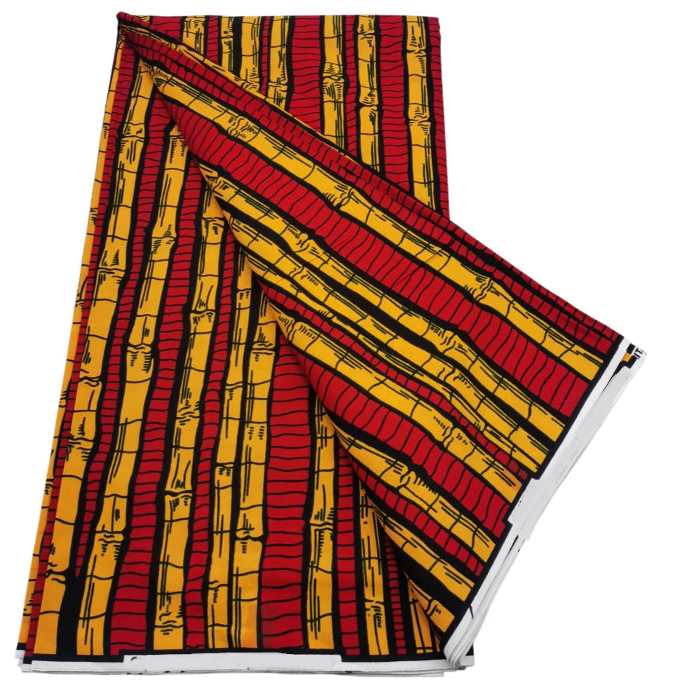 Red and yellow bamboo stripe Ankara, unfolded