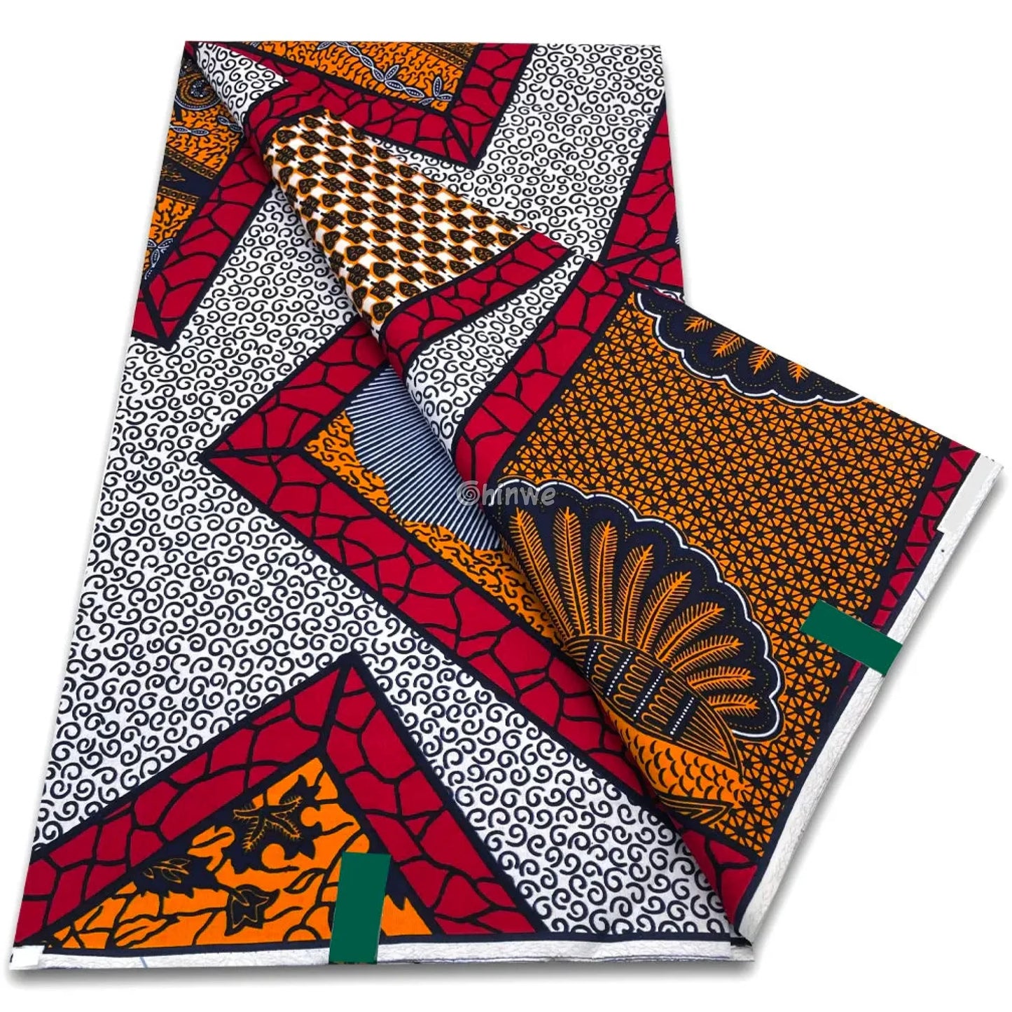 Crimson Red and Amber Geometric Panel Print with Mosaic Fans Spiral Swirls and Crackle Borders Crimson Red & Amber