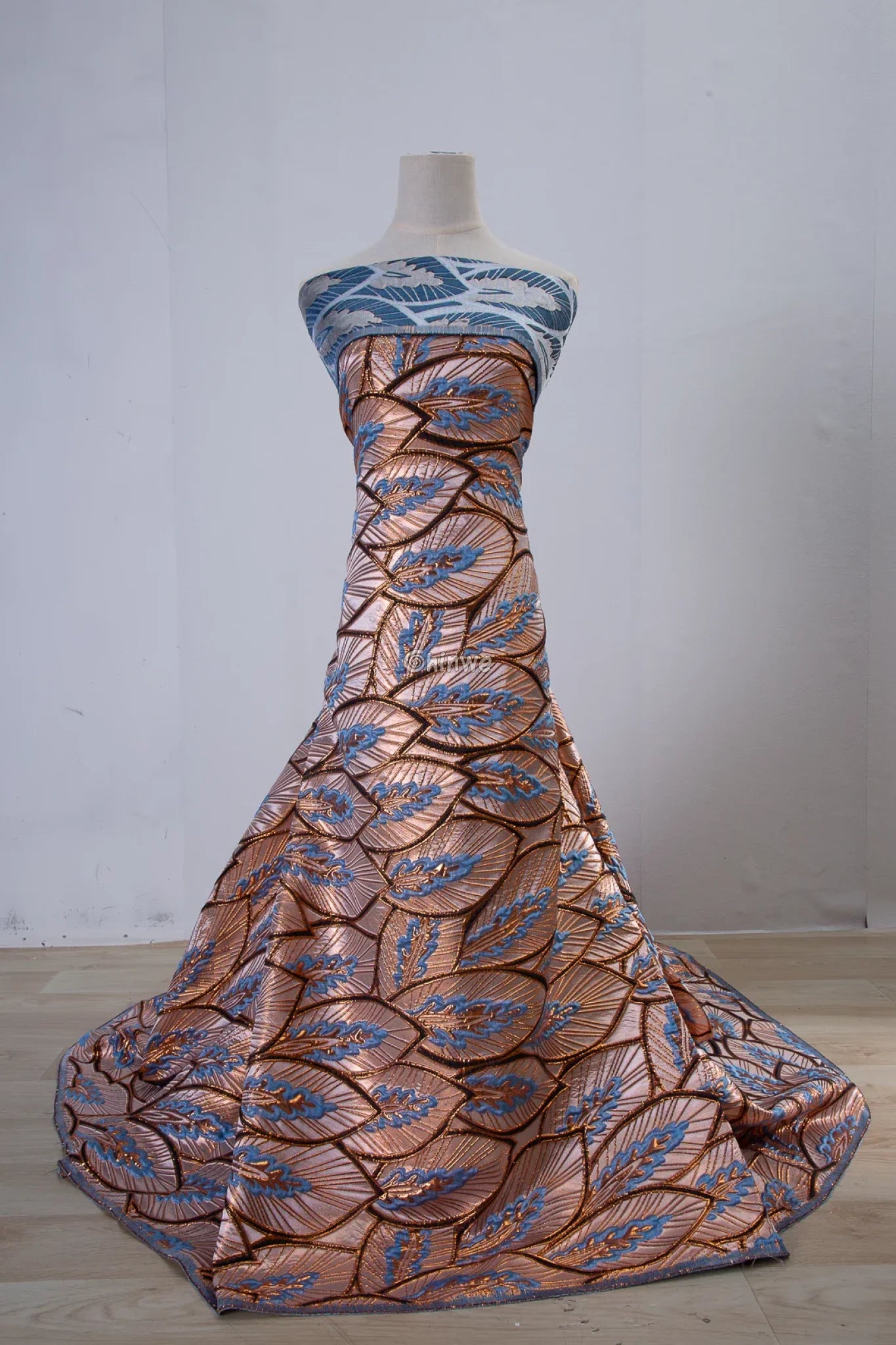 Jacquard Brocade Lace with Leaf Vein Embroidery & Satin Shine in Multitone Layered Finish Lace
