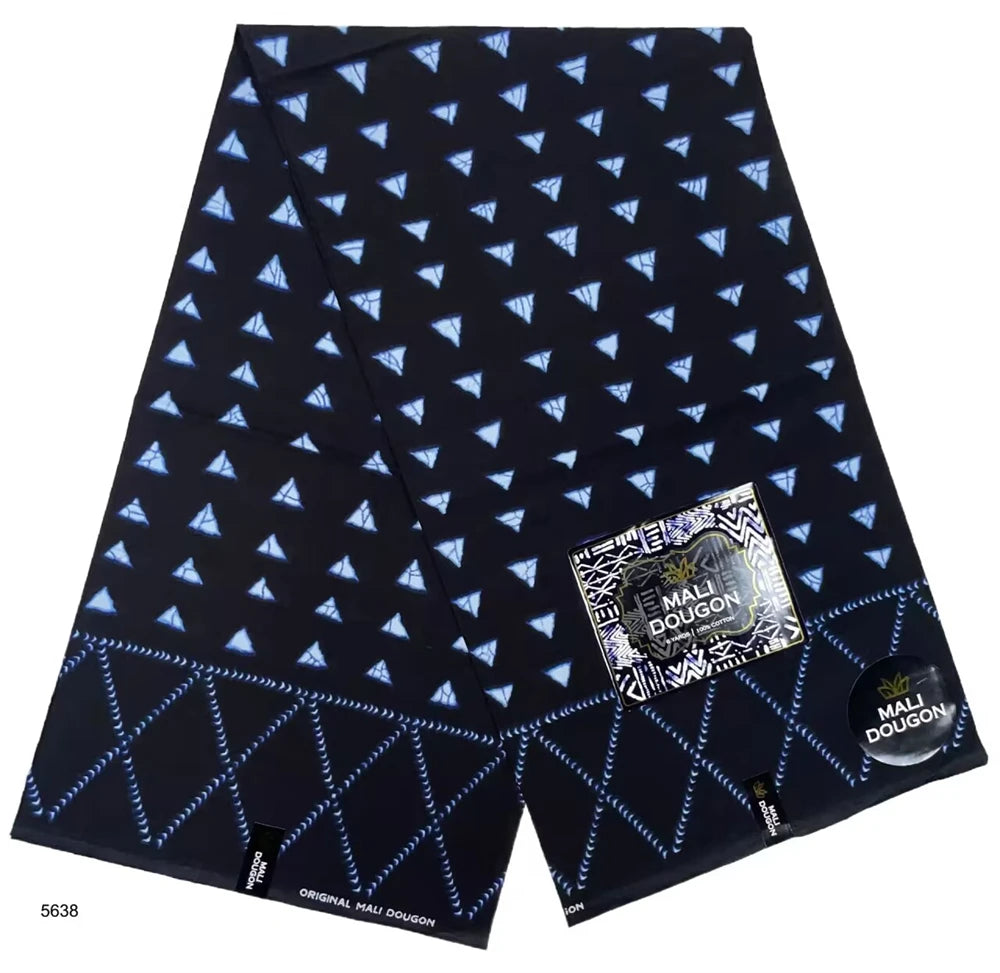 Indigo Batik Ankara Wax Print Fabric Collection – Diamond, Wave, Stripe, Leaf & Paisley, 6 Yards