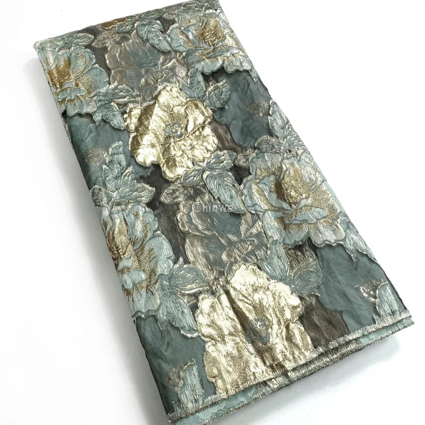 Jacquard Brocade Floral Lace Fabric with Metallic Embroidery and Sheer Mesh Backing Overlay Lace