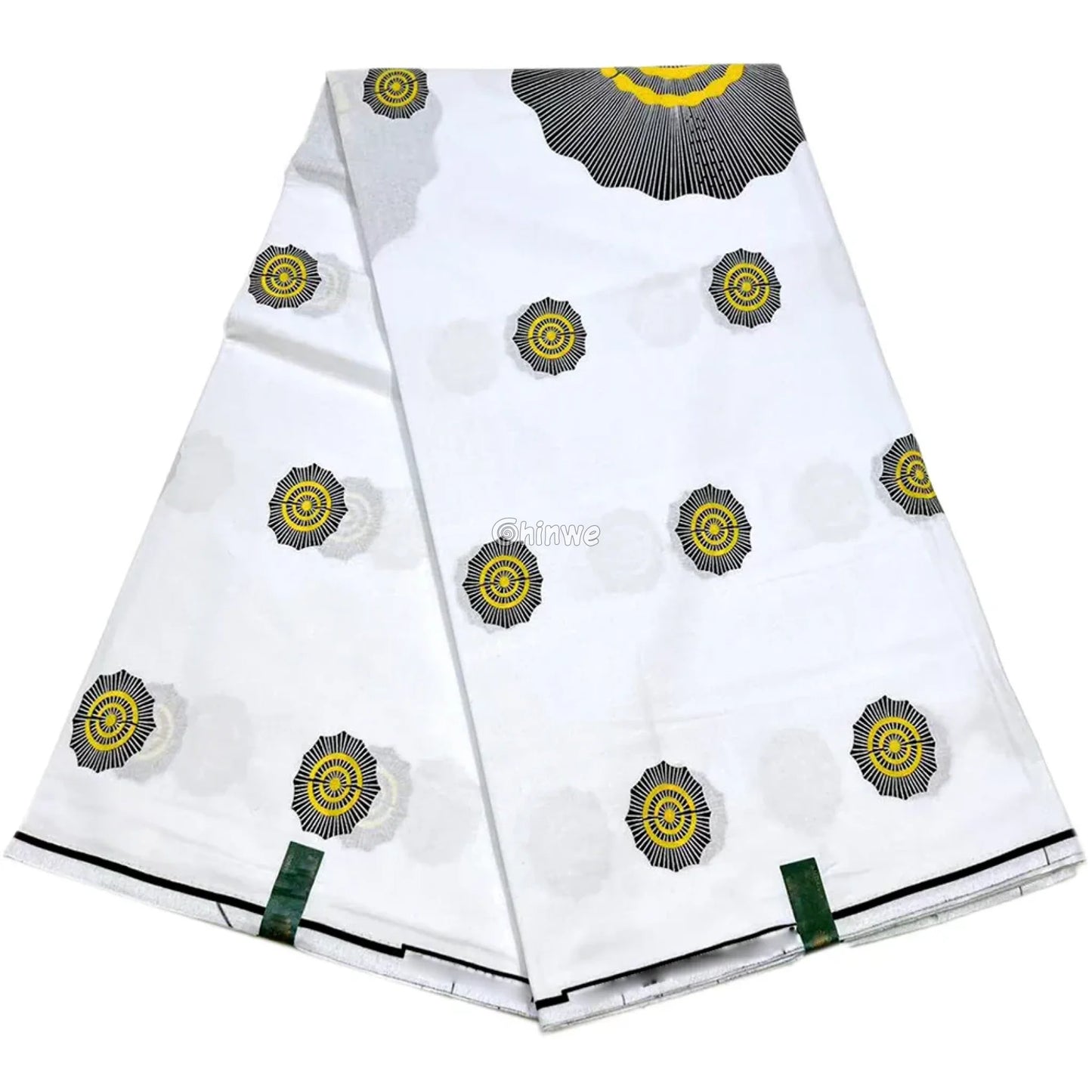 White and Yellow Sunburst Ankara Fabric - Vlisco Wax Print - Premium Dutch Cotton 6 Yards 6 Yards African Wax Print