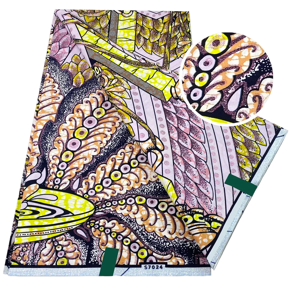 Lilac & Ochre Pod Paisley Flash Gold Wax Print – Grand Super Glitter, 6 Yards