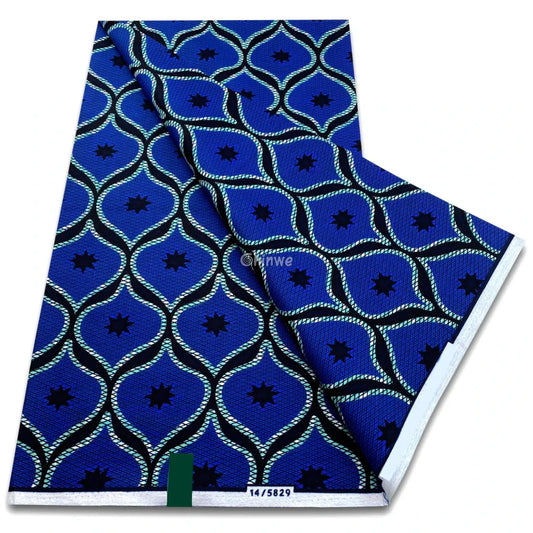 Royal Blue Fabric with Interlocking Curves and Navy Eight-Pointed Stars in a Tiled Lattice Layout Royal Blue Star
