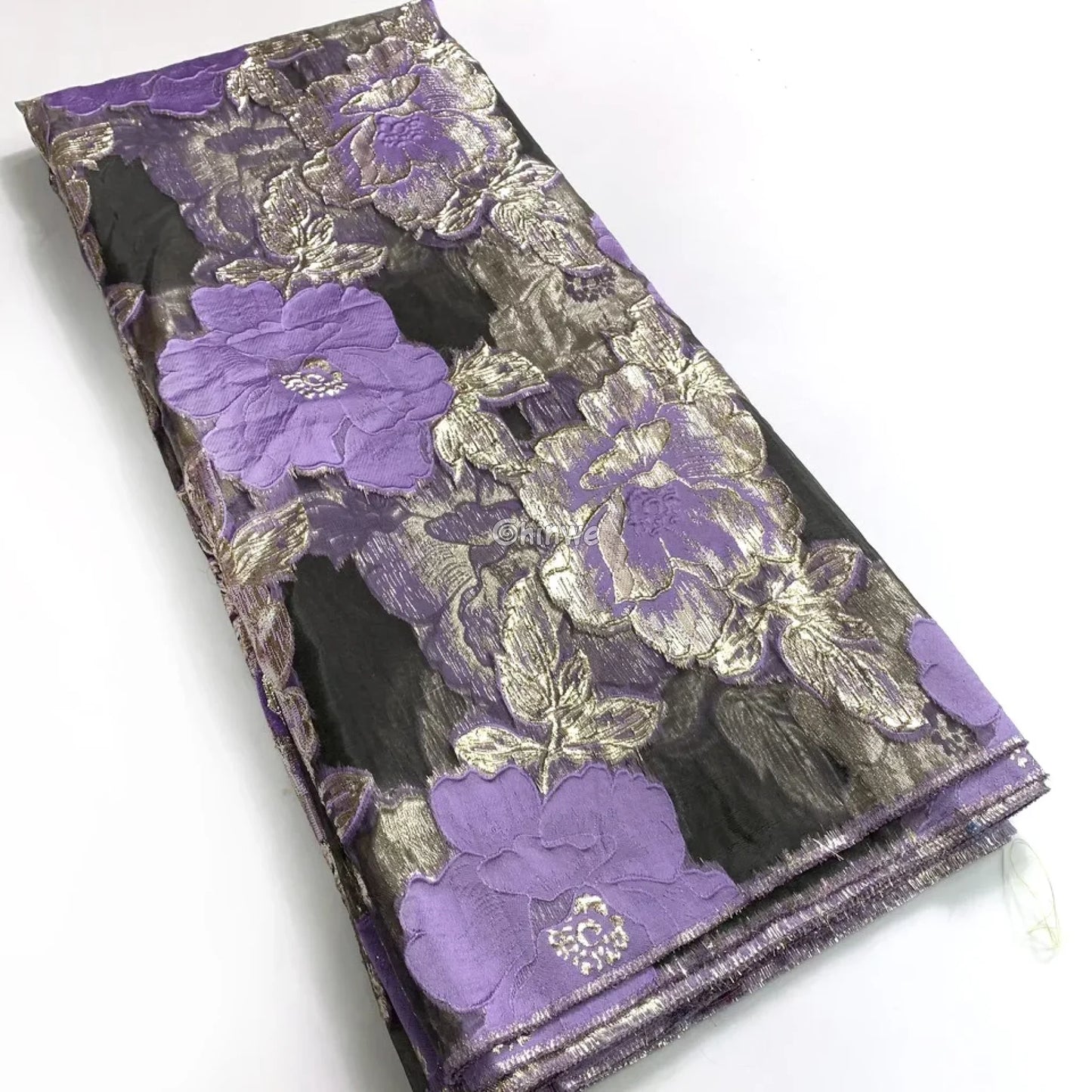 Jacquard Brocade Floral Lace Fabric with Metallic Embroidery and Sheer Mesh Backing Overlay Lace