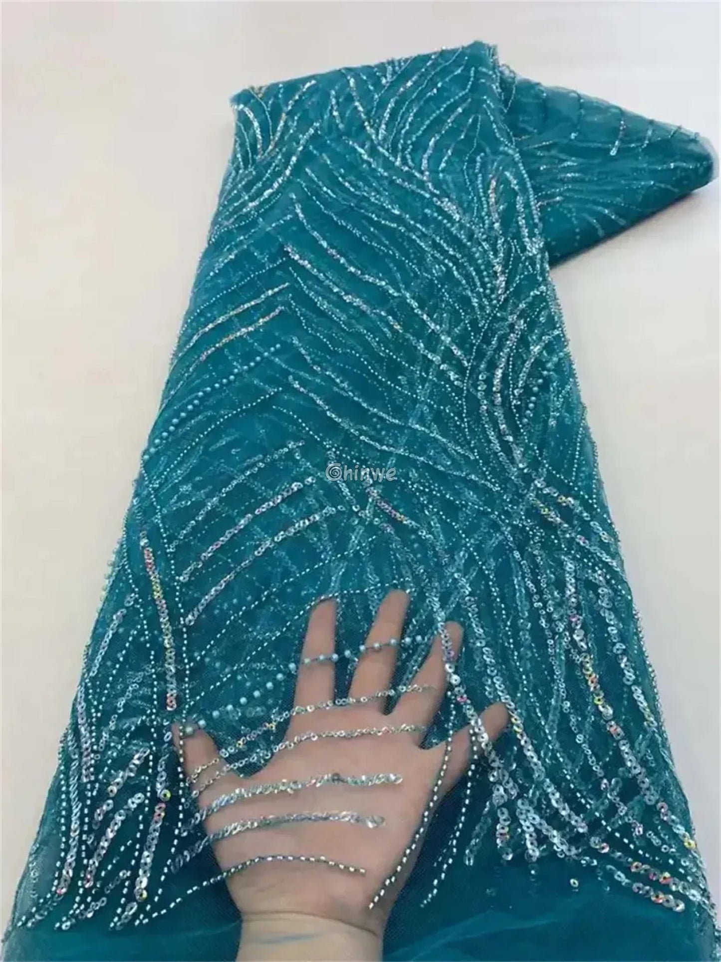 Luxury African Sequins Beaded French Lace Fabric with Bridal Embroidery Green / 120cm / 5 Yards African Wax Print Fabric