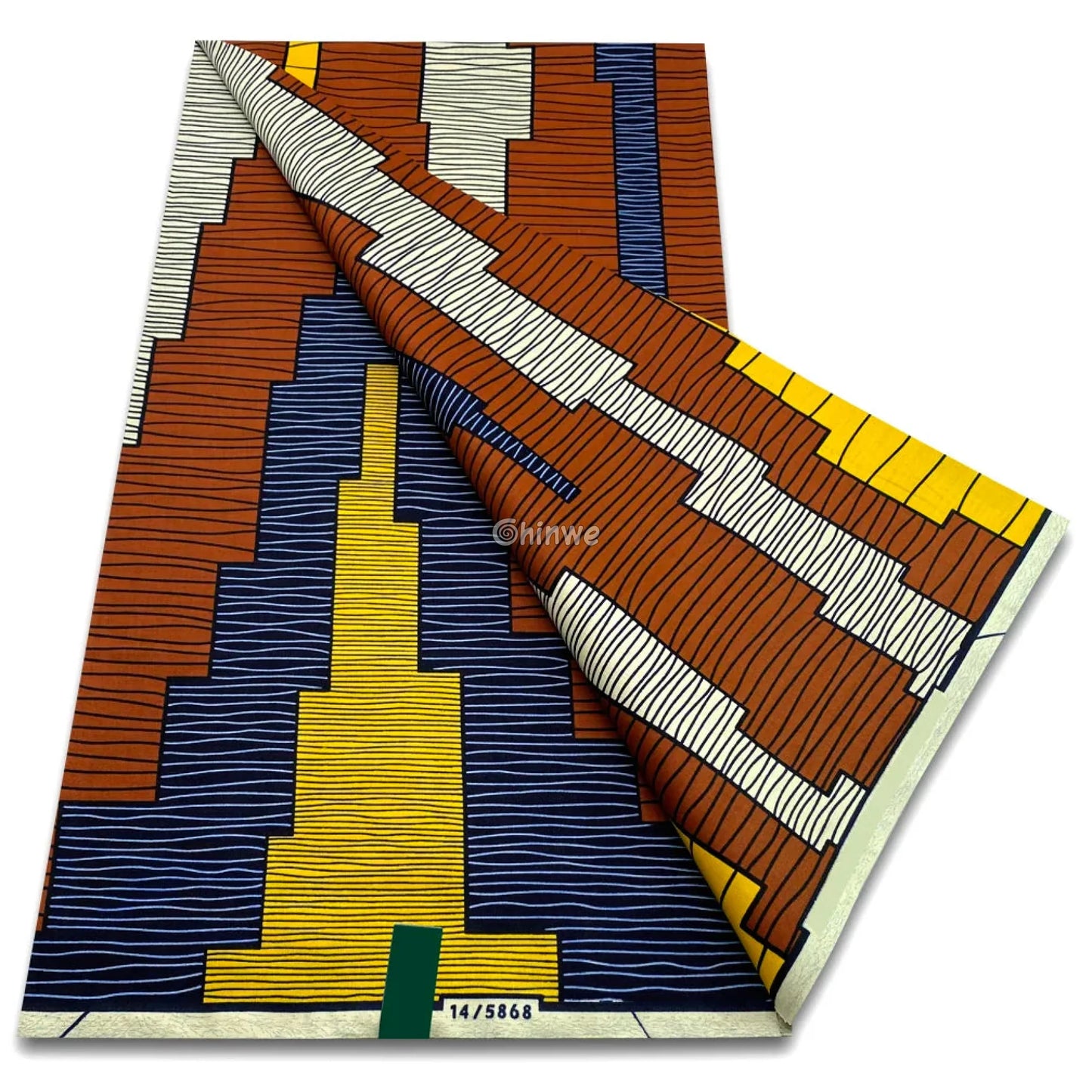 Staggered Block Print with Brick Navy & Mustard Lines in Tiered Architectural Layout Brick & Midnight Grid / 6 yards