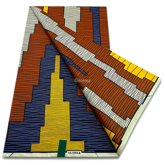 Staggered Block Print with Brick Navy & Mustard Lines in Tiered Architectural Layout Brick & Midnight Grid / 6 yards