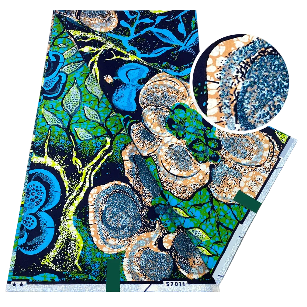Orchid Bloom Flash Gold Wax Print – Teal & Lime, Cream & Lilac or Navy & Blue, Grand Super Glitter, 6 Yards