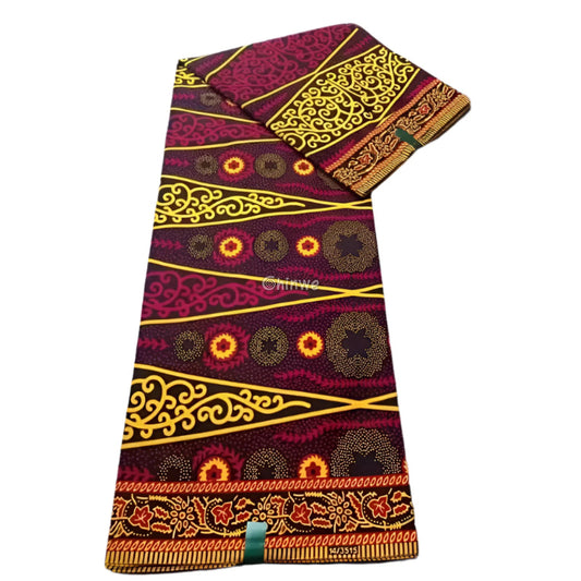 Majestic Swirl and Starburst Fabric – Yellow and Red Patterned Ankara Wax Print 6 Yards African Wax Print Fabric