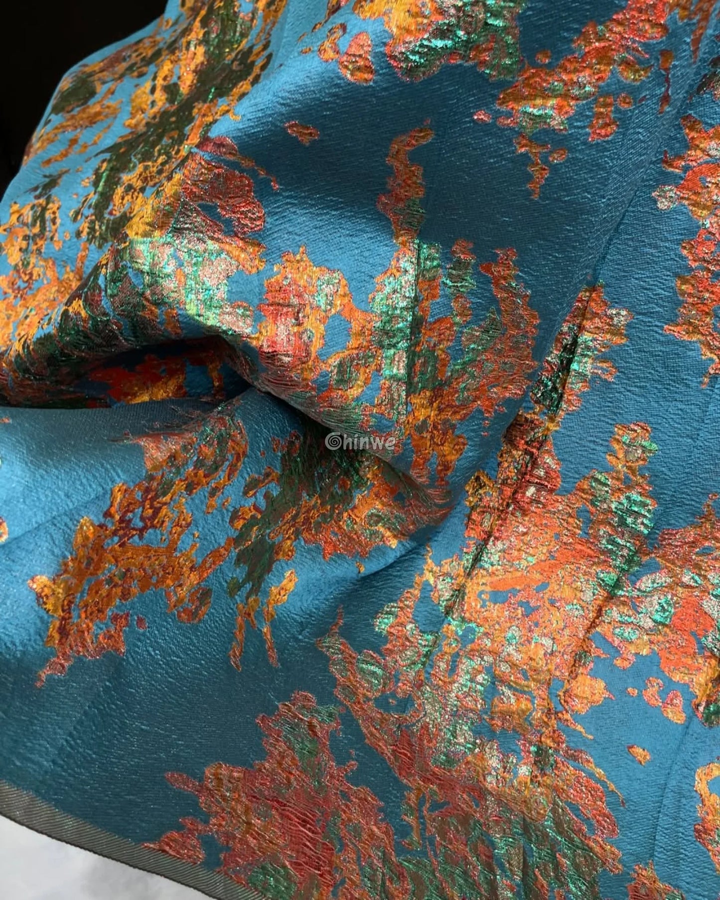 Luxurious Jacquard Brocade with Iridescent Foil Accents & Abstract Marbling Motif Jacquard Brocade