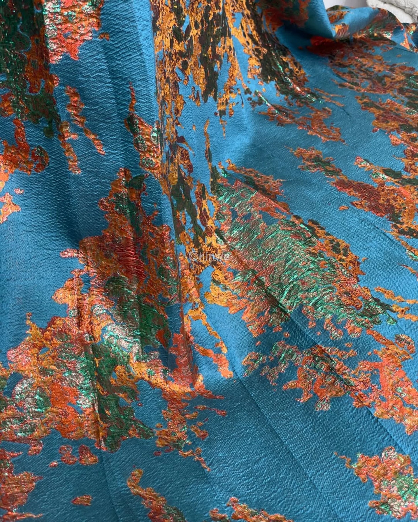 Luxurious Jacquard Brocade with Iridescent Foil Accents & Abstract Marbling Motif Jacquard Brocade