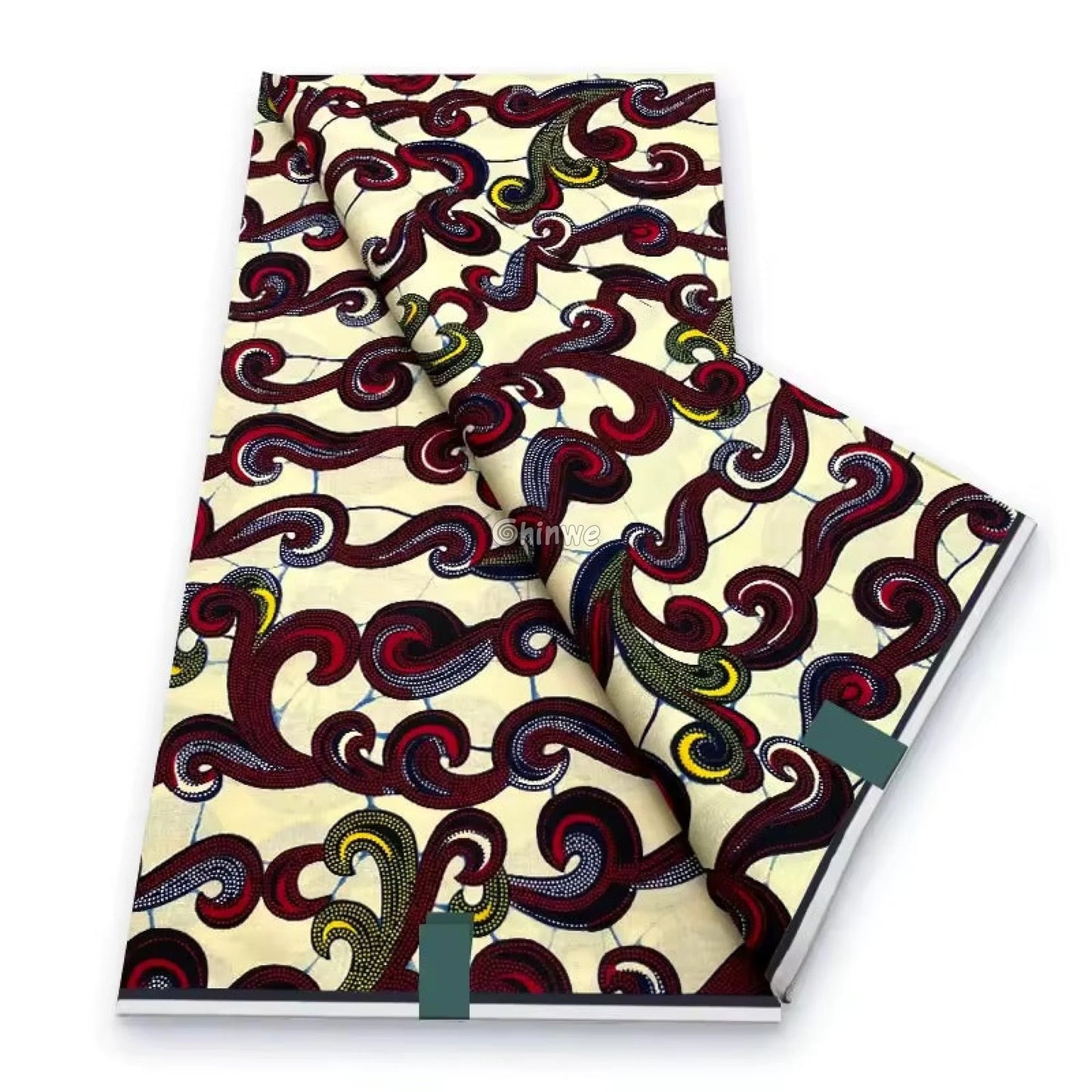 Abstract Swirl Fabric – Multicolor Curves on Cream Ankara Wax Print 6 Yards African Wax Print Fabric