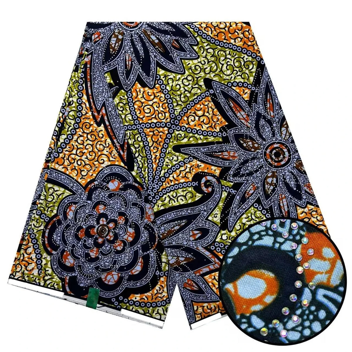 Purple & Orange Bloom Stoned Wax Print – Real Wax with Stones, 6 Yards