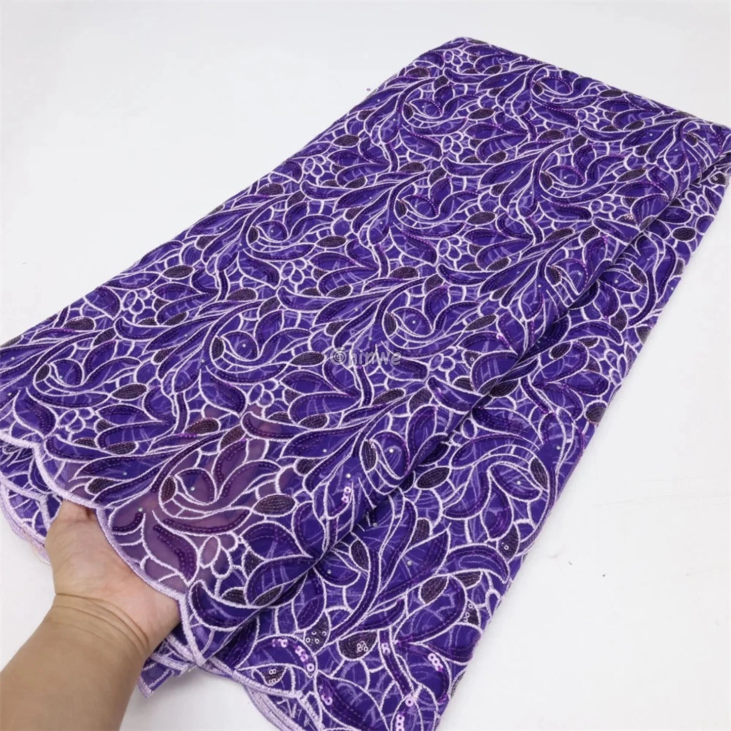 Emerald & Midnight Black Sequined & Embroidered Leaf & Vine Appliqué Mesh Print Fabric Lace