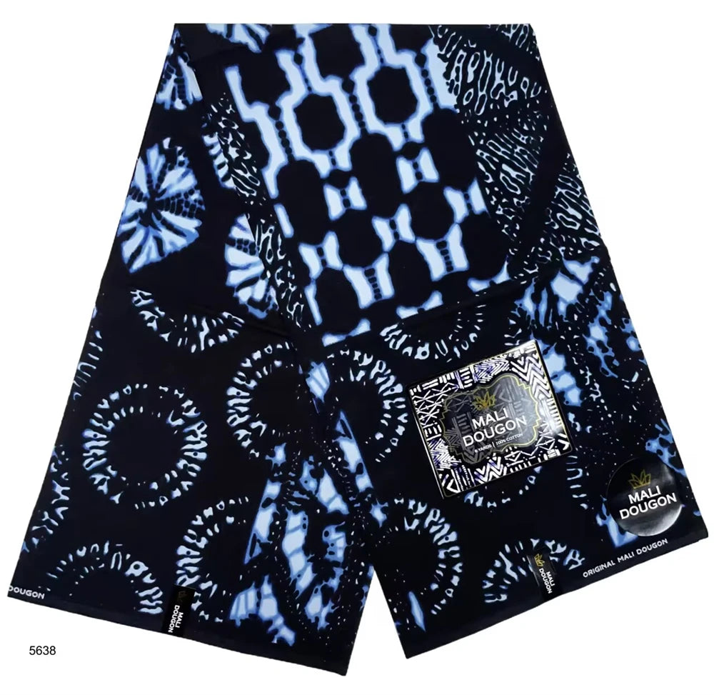 Indigo Batik Ankara Wax Print Fabric Collection – Diamond, Wave, Stripe, Leaf & Paisley, 6 Yards