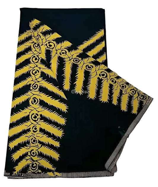 Golden Fern Stripe Fabric – Bold Yellow on Black Ankara Wax Print Statement Fabric 14 / 6 Yards / CHINA African Wax