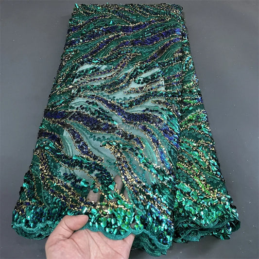 High Quality Nigerian Tulle Lace Fabrics Latest Beaded sequins Mesh African Lace Fabric Bride French Net Lace Fabric