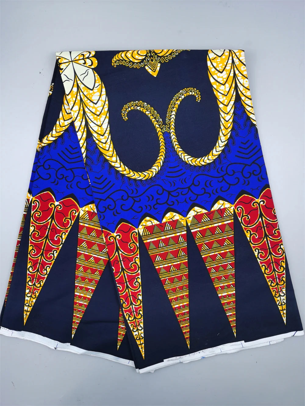 Gold Scroll & Cone Border Ankara Real Wax Print – Royal Blue or Emerald Green, 100% Cotton, 6 Yards