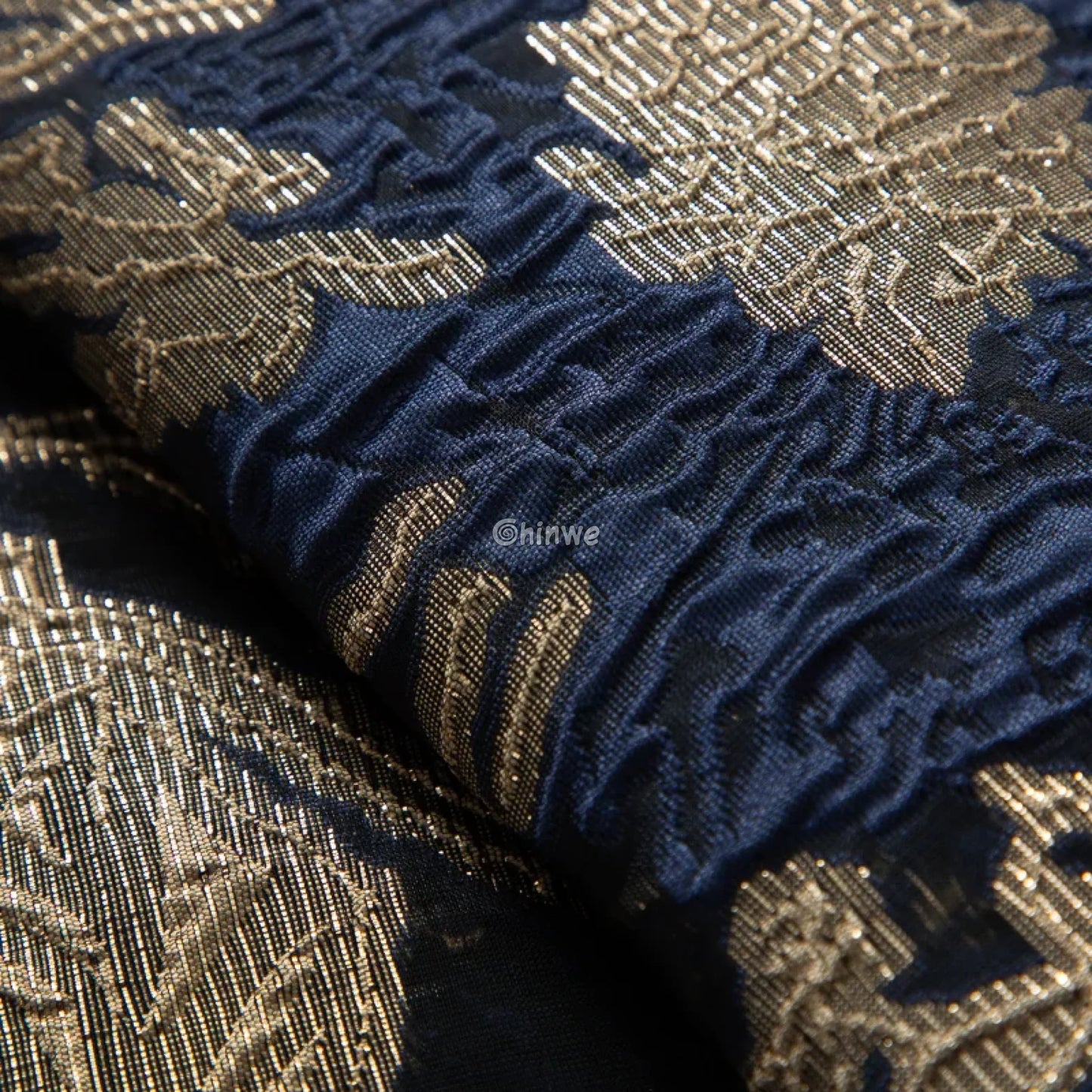 Textured Damask & Brocade Lace Fabric with Raised Floral Motif and Metallic Sheen Gradient Lace