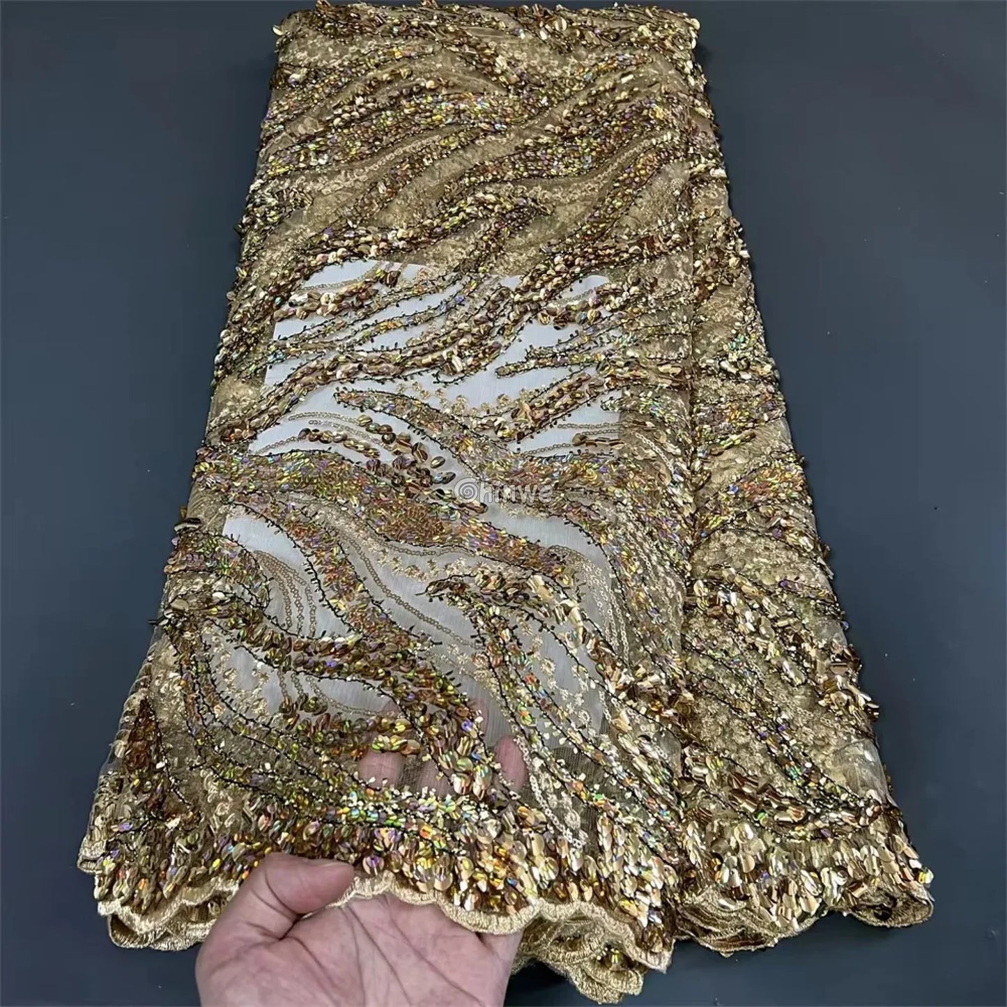 High Quality Nigerian Tulle Lace Fabrics Latest Beaded sequins Mesh African Lace Fabric Bride French Net Lace Fabric