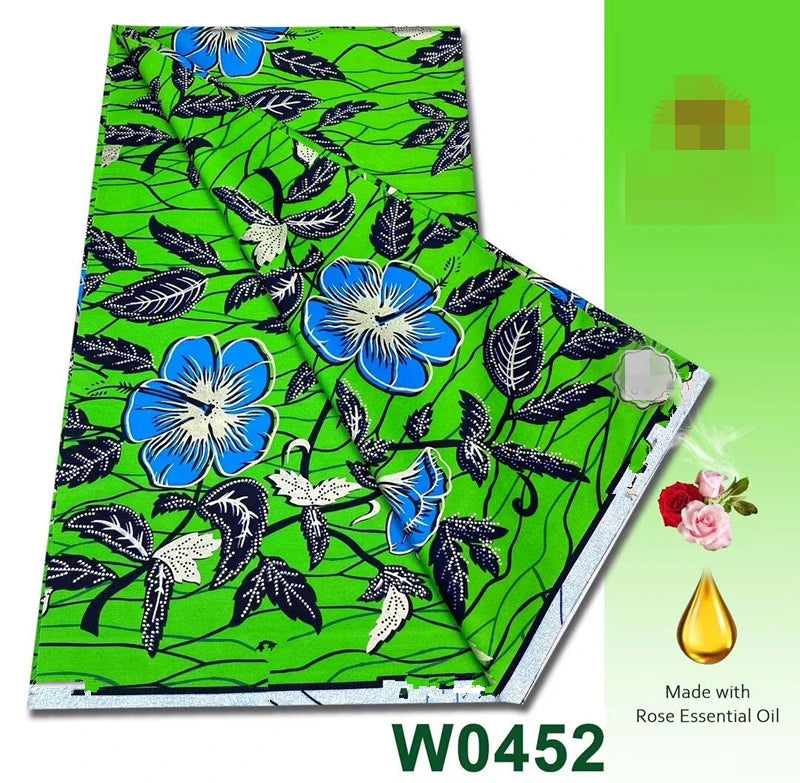 Green & Blue Hibiscus Grand Golden Wax Print – Lime Ground, Glitter, 6 Yards