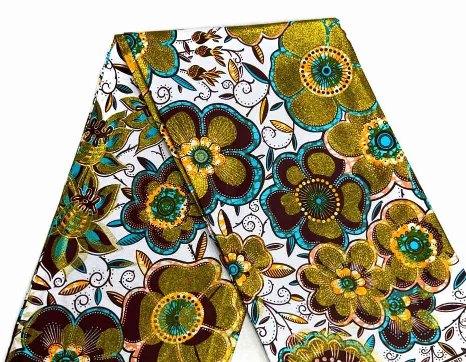 Gold Shimmer Jewel-Tone Batik Wax Print Fabric Collection, 6 Yards