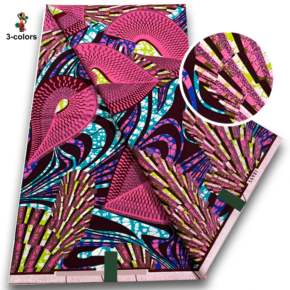 Magenta & Teal Fan Burst Flash Gold Wax Print – Grand Super Glitter, 6 Yards