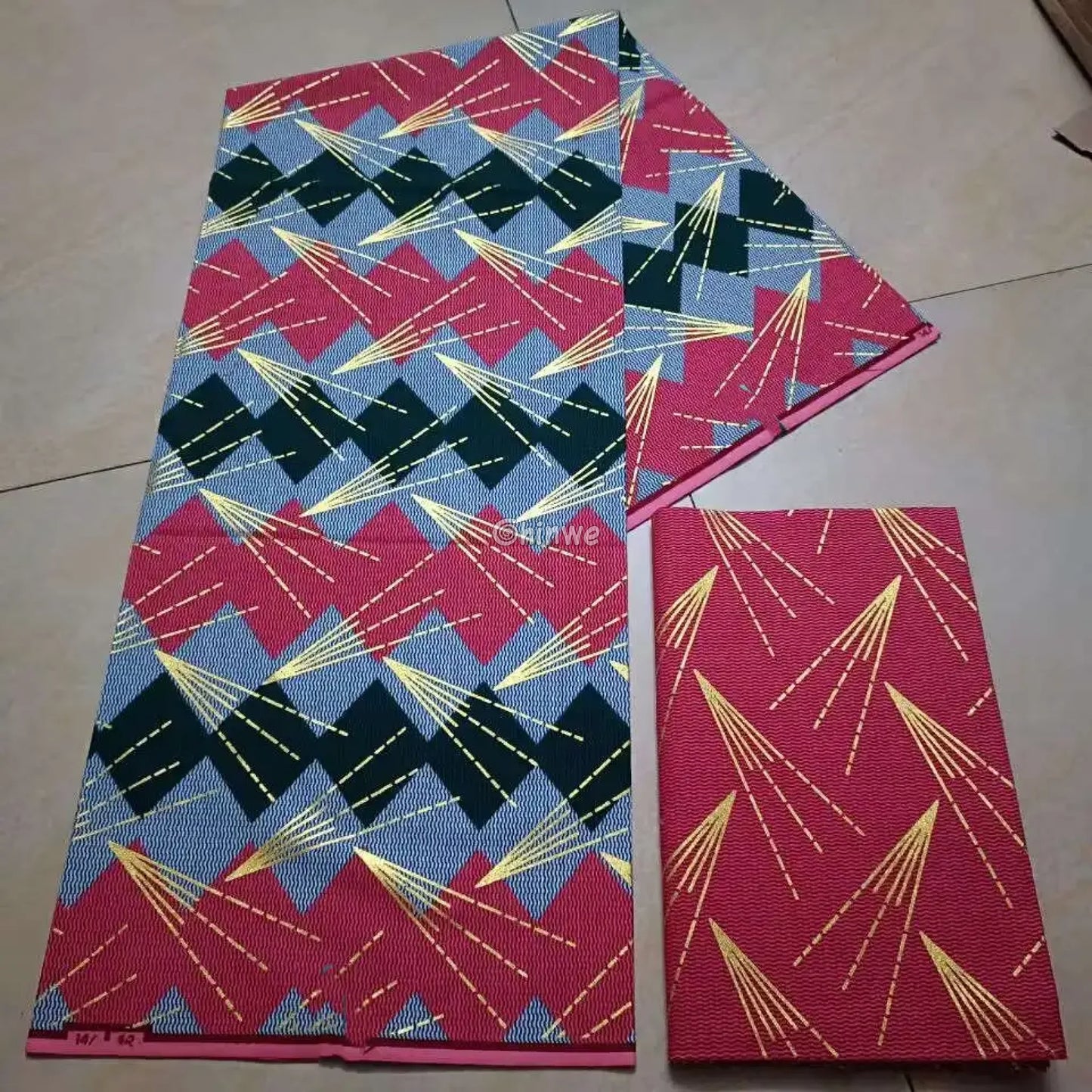 Lava Beam African Brocade Fabric – Red Black & Gold Geometric Jacquard – Lava Beam / 6yards African Wax Print Fabric